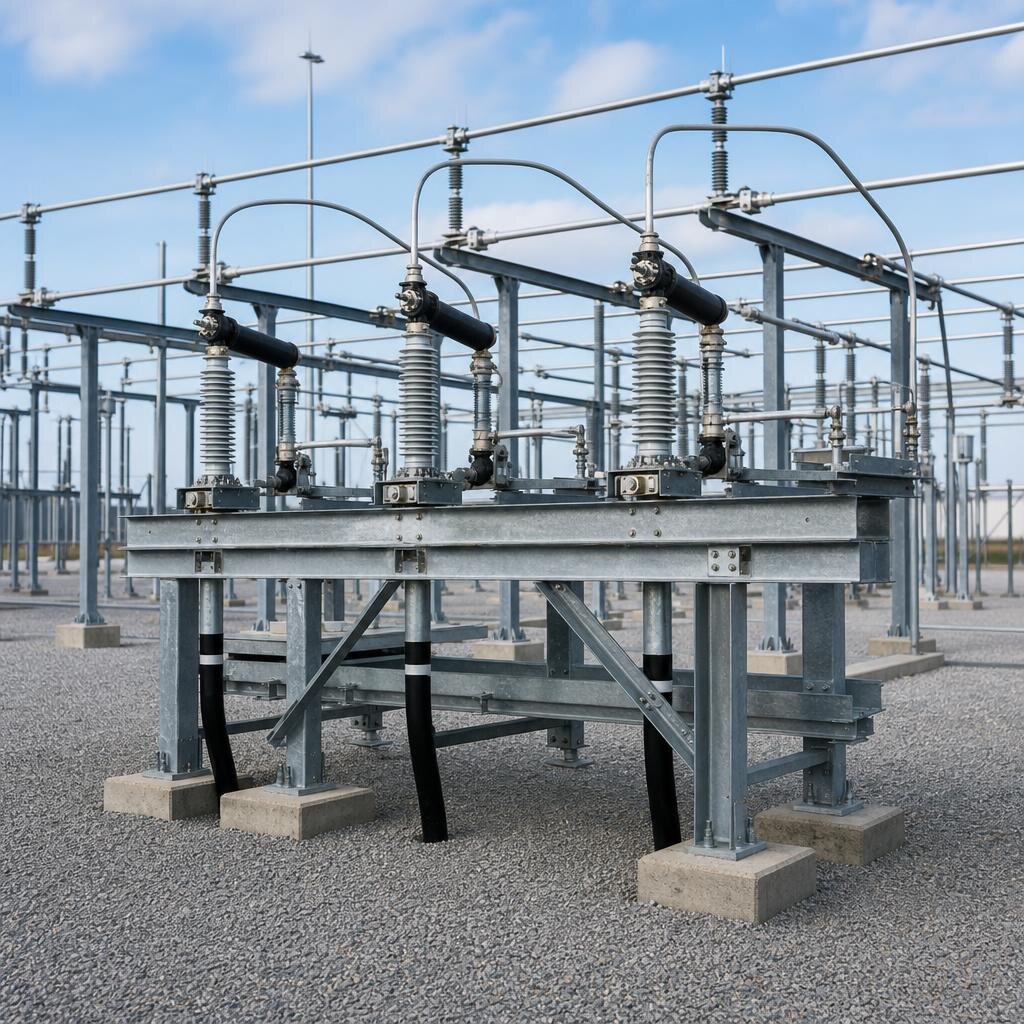 Rack supporting three outdoor cable terminations