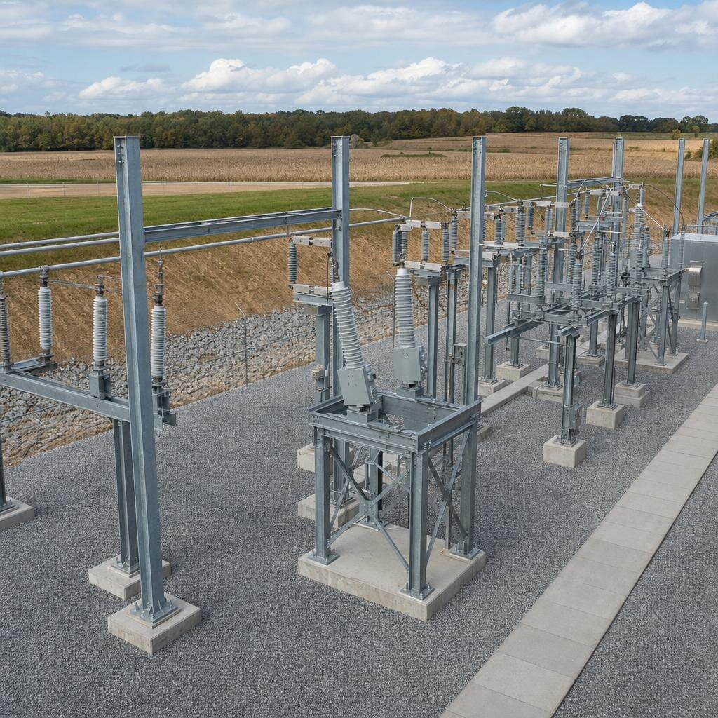 Coordinated steel supporting a complete switchyard bay